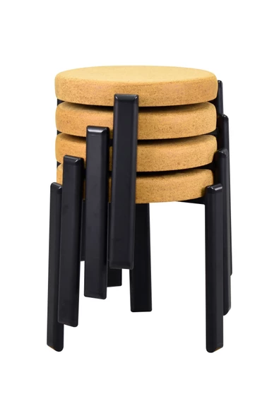 Vilinze Teras Siyah Metal Ayak İstiflenebilir Mutfak-Balkon Taburesi (4 Adet)