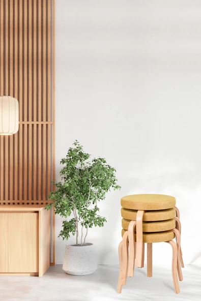 Vilinze Ege Naturel Ahşap Ayak İstiflenebilir Mutfak-Balkon Taburesi (4 Adet) ürün görseli