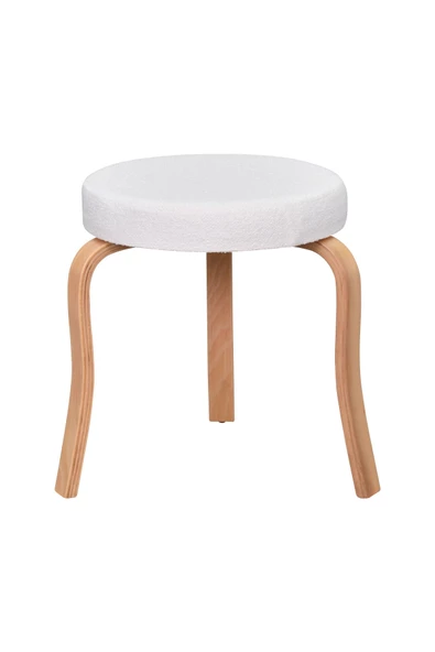 Vilinze Ege Teddy Kumaş Naturel Ahşap Ayak Istiflenebilir Mutfak-Balkon Taburesi (4 Adet) - 2