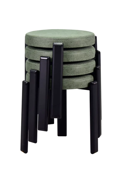 Vilinze Teras Siyah Metal Ayak İstiflenebilir Mutfak-Balkon Taburesi (4 Adet)