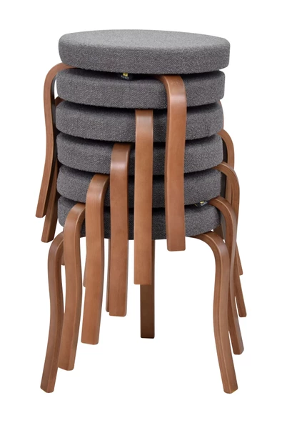 Vilinze Ege Teddy Kumaş Kestane Ahşap Ayak Istiflenebilir Mutfak-Balkon Taburesi (6 Adet)