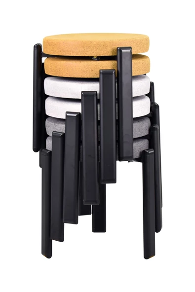 Vilinze Teras Siyah Metal Ayak İstiflenebilir Mutfak-Balkon Taburesi (6 Adet)