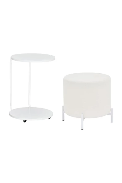 Vilinze Çok Amaçlı Metal C Sehpa Teddy Puf Seti - 3