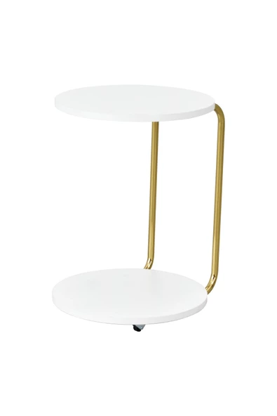 Vilinze Emr Çok Amaçlı Tekerlekli Beyaz Gold Ayak C Sehpa - 2