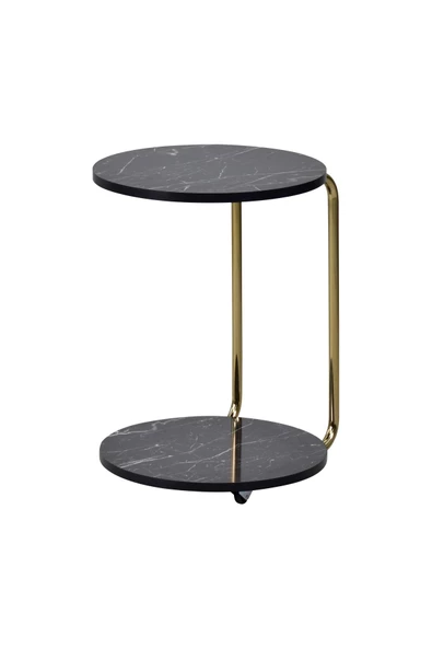 Vilinze Emr Çok Amaçlı Tekerlekli Siyah Mermer Gold Ayak C Sehpa - 2