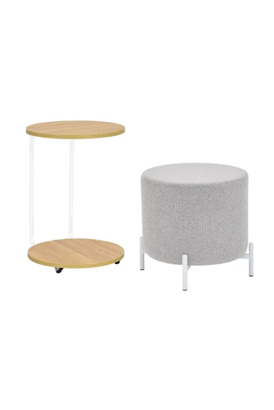 Vilinze Çok Amaçlı Metal C Sehpa Teddy Puf Seti - 2