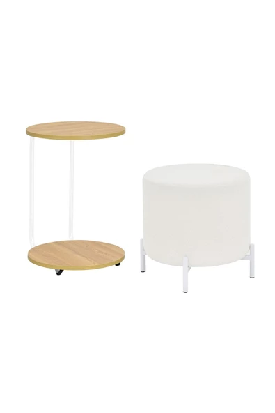 Vilinze Çok Amaçlı Metal C Sehpa Teddy Puf Seti - 2
