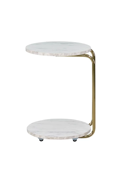 Vilinze Emr Çok Amaçlı Tekerlekli Beyaz Mermer Gold Ayak C Sehpa - Resim 3