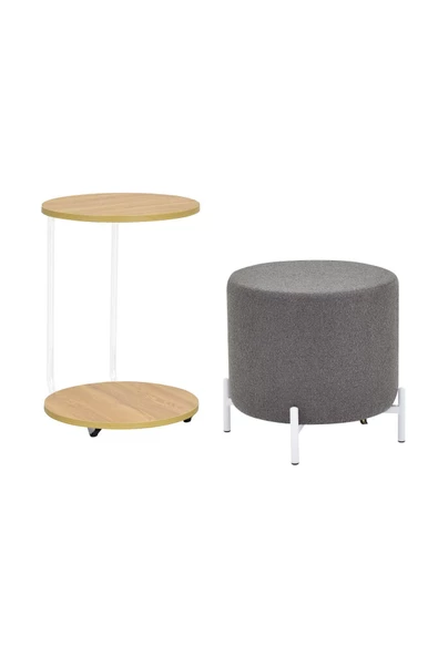 Vilinze Çok Amaçlı Metal C Sehpa Teddy Puf Seti - 3
