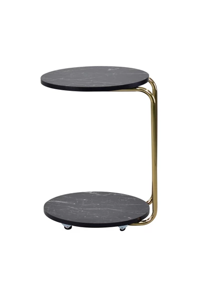 Vilinze Emr Çok Amaçlı Tekerlekli Siyah Mermer Gold Ayak C Sehpa - 3