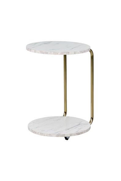 Vilinze Emr Çok Amaçlı Tekerlekli Beyaz Mermer Gold Ayak C Sehpa - Resim 2