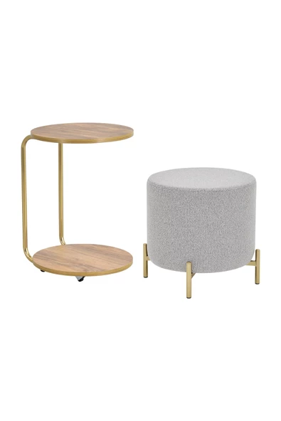 Vilinze Çok Amaçlı Metal Gold Ayak C Sehpa Teddy Puf Seti - 2