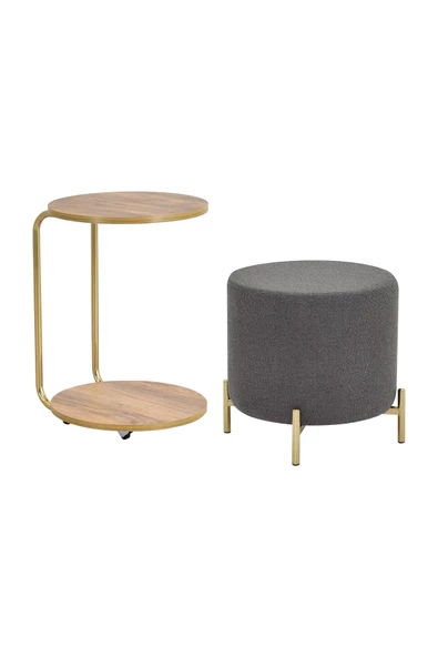 Vilinze Çok Amaçlı Metal Gold Ayak C Sehpa Teddy Puf Seti - 2