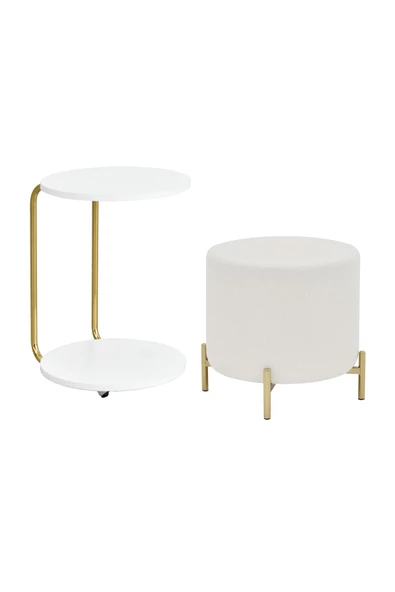 Vilinze Çok Amaçlı Metal Gold Ayak C Sehpa Teddy Puf Seti - 3