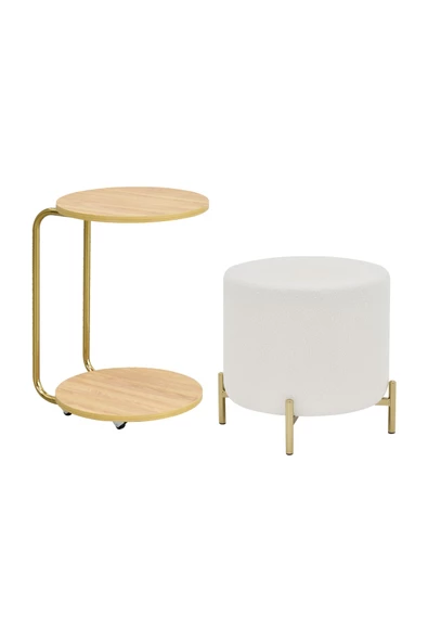 Vilinze Çok Amaçlı Metal Gold Ayak C Sehpa Teddy Puf Seti - 2