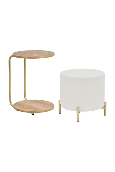 Vilinze Çok Amaçlı Metal Gold Ayak C Sehpa Teddy Puf Seti - 2