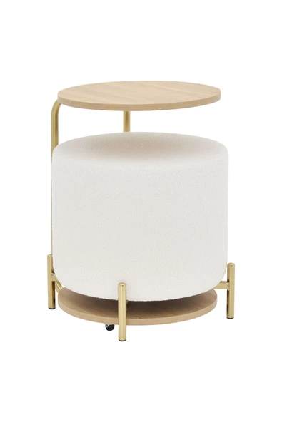 Vilinze Çok Amaçlı Metal Gold Ayak C Sehpa Teddy Puf Seti