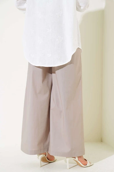 Pileli Zincir Kemerli Pantolon Vizon - 3