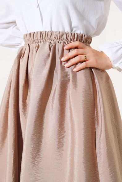 Beli Lastikli Çan Etek Latte - Resim 4