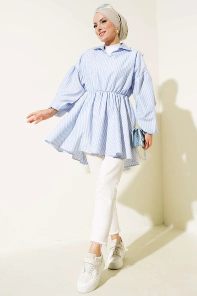 Bel Lastikli V Yaka Tunik Buz Mavisi ürün görseli