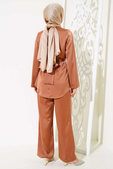 Önü Pile Detaylı Saten İkili Takım Taba - Resim 3