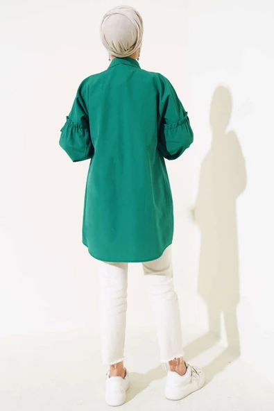 Pileli Çiçek Nakışlı Gömlek Yeşil - 3