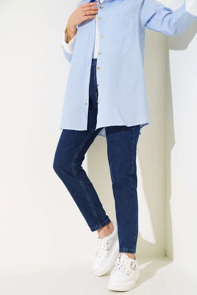 Düz Boyfriend Koyu Mavi Pantolon - Resim 2