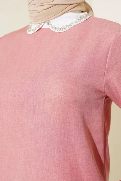 Yaka Taşlı Garnili İkili Takım Pudra - Resim 4