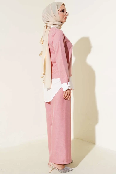 Yaka Taşlı Garnili İkili Takım Pudra - Resim 3