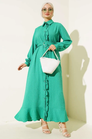 Fırfırlı Boydan Düğmeli Elbise Benetton