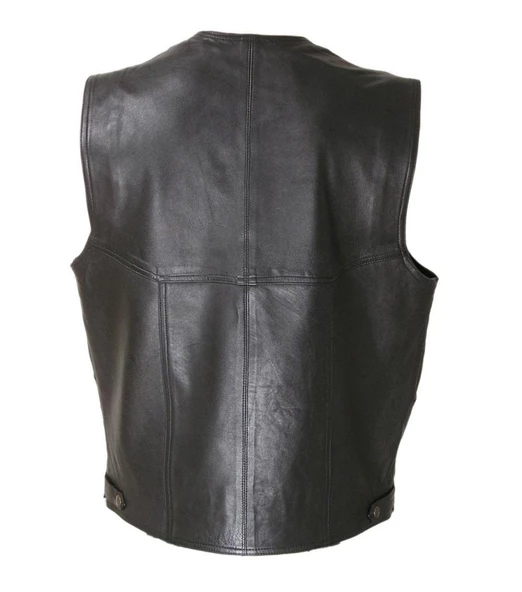 Battal Boy Siyah Renk Fermuarlı Deri Yelek - 8