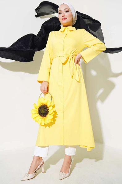 Gömlek Yaka Boy Düğmeli Tunik Sarı ürün görseli