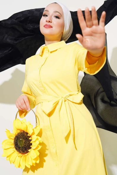 Gömlek Yaka Boy Düğmeli Tunik Sarı - Resim 2