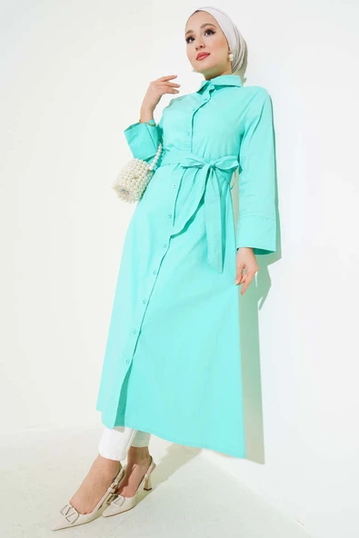 Gömlek Yaka Boy Düğmeli Tunik  Mint ürün görseli