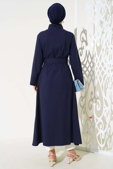 Gömlek Yaka Boy Düğmeli Tunik Lacivert - Resim 3