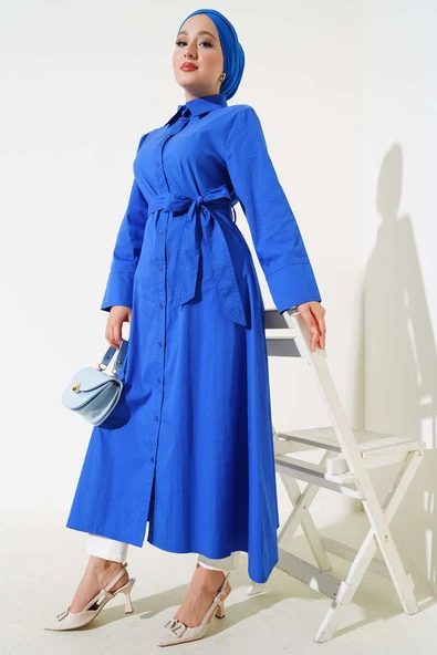 Gömlek Yaka Boy Düğmeli Tunik Saks ürün görseli