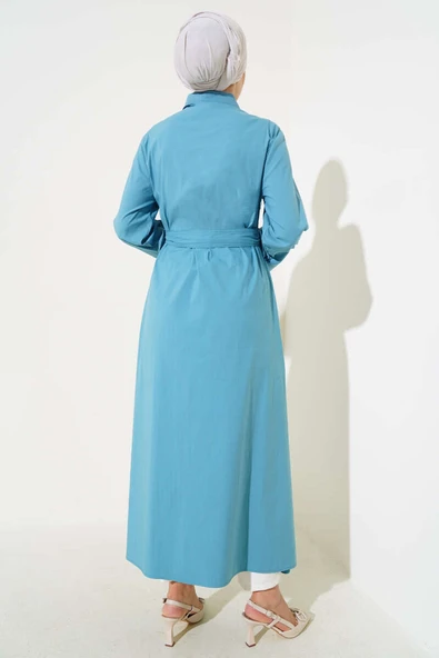 Gömlek Yaka Boy Düğmeli Tunik Petrol - Resim 3