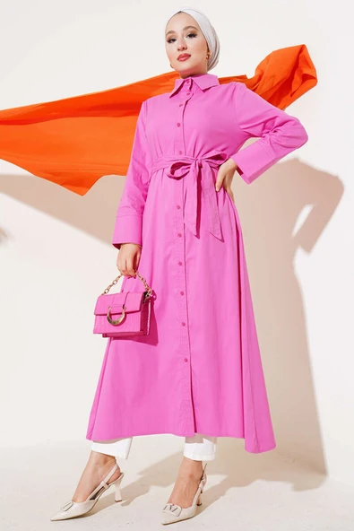 Gömlek Yaka Boy Düğmeli Tunik Gül Kurusu ürün görseli