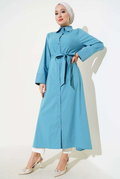 Gömlek Yaka Boy Düğmeli Tunik Petrol ürün görseli