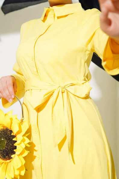 Gömlek Yaka Boy Düğmeli Tunik Sarı - Resim 4