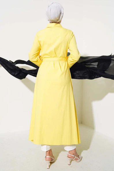 Gömlek Yaka Boy Düğmeli Tunik Sarı - Resim 3