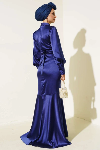 Taş Kuşaklı Elbise Lacivert - Resim 3