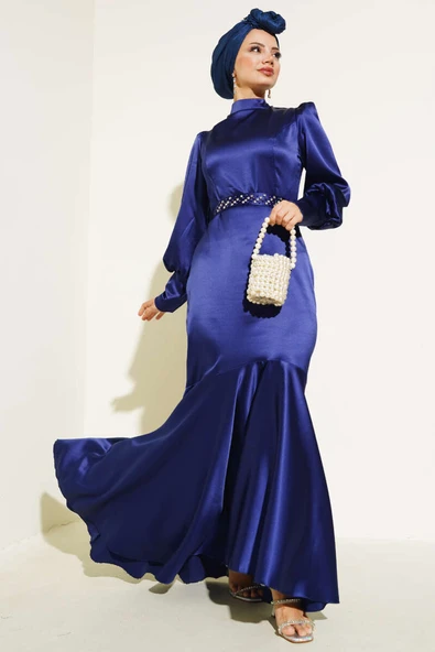 Taş Kuşaklı Elbise Lacivert ürün görseli 1