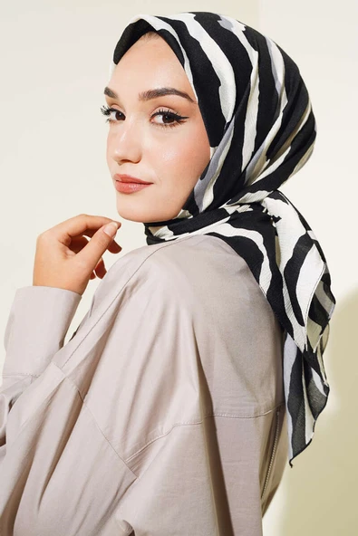 Zebra Desen Eşarp Siyah - 2