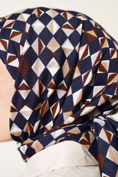 Kare Desen Mio Eşarp Lacivert - Resim 4