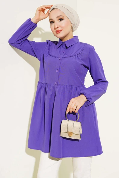 Önü Dantelli Gömlek Mor ürün görseli 1