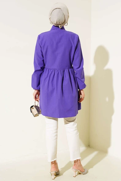 Önü Dantelli Gömlek Mor - Resim 3