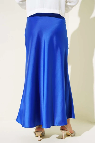 Yan Fermuarlı Saten Etek Saks - Resim 3