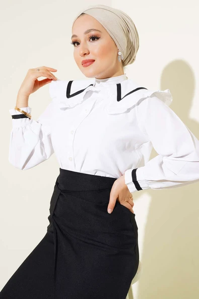 Fırfırlı Bebe Yaka Gömlek Beyaz ürün görseli 1