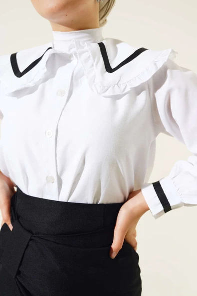 Fırfırlı Bebe Yaka Gömlek Beyaz - Resim 4